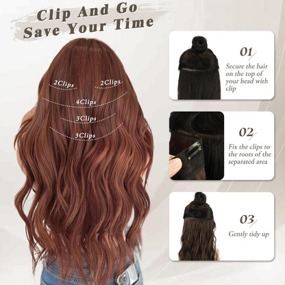 BARSDAR 5-teilige Clip-in Extensions - Lange Wellige Haarverlängerungen - Kupferne Kastanie 50cm