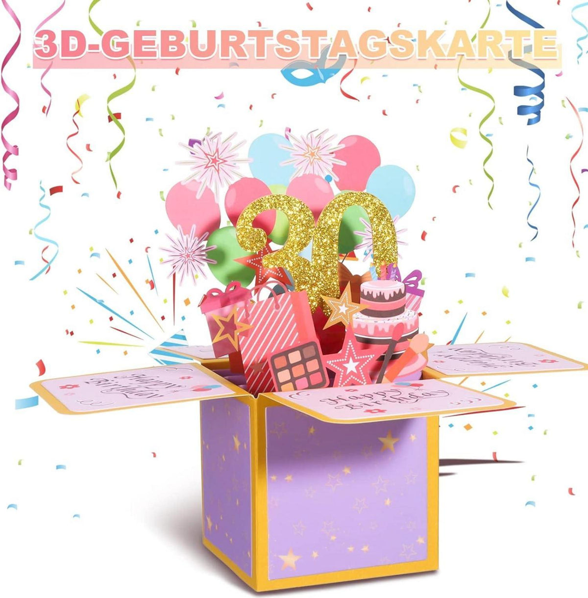 30. Geburtstagskarte 3D Pop Up Grußkarten Glückwünsche Umschlag
