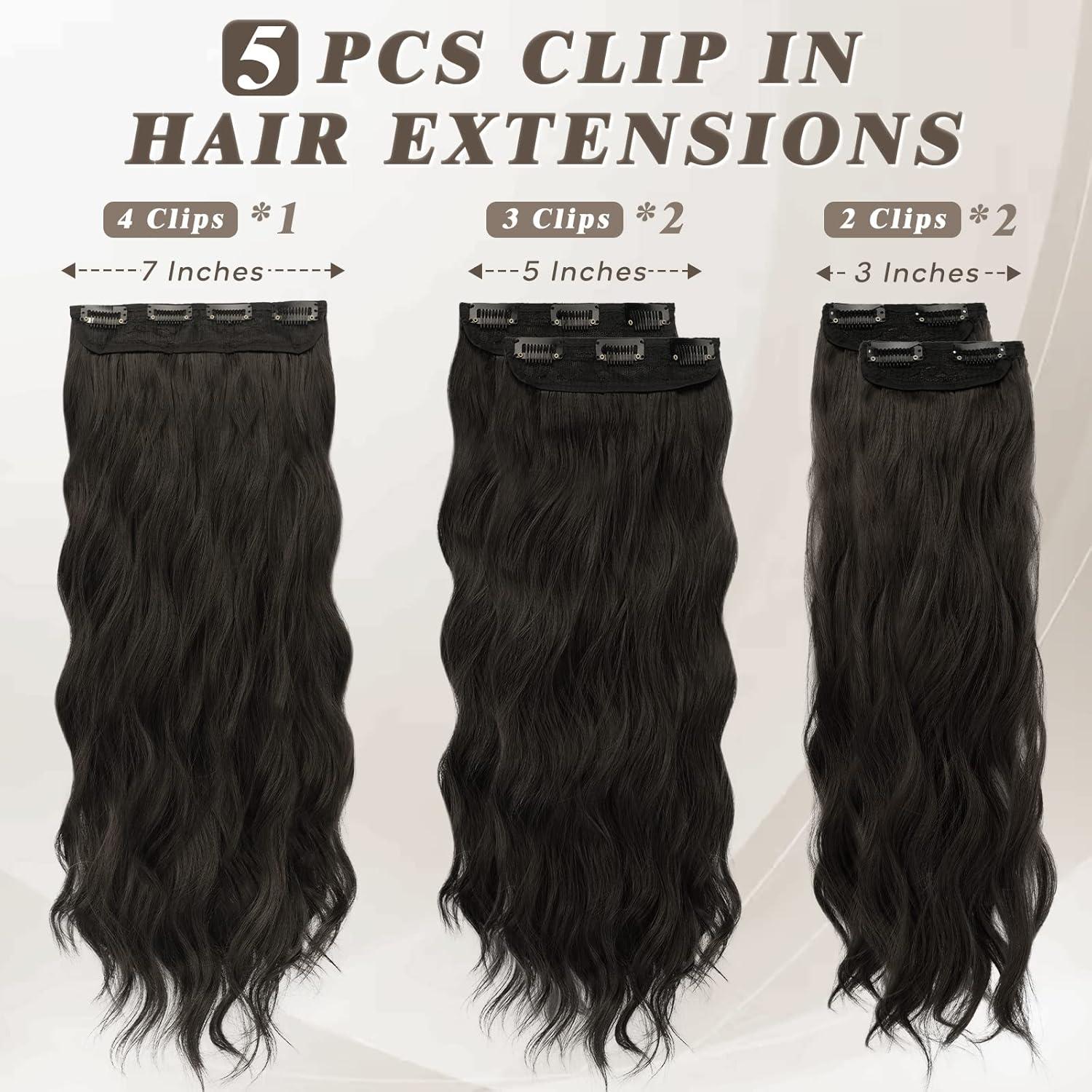 Lange Wellige Clip in Extensions, 5 PCS, Dickes