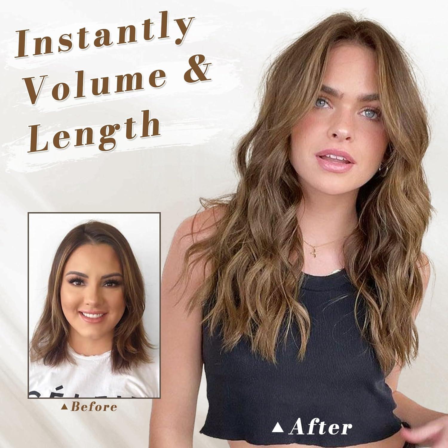 Clip in Extensions Haarverlängerungen 5-teilig - Lange wellige Synthetische Haarteile 45cm Goldenes Kastanienbraun