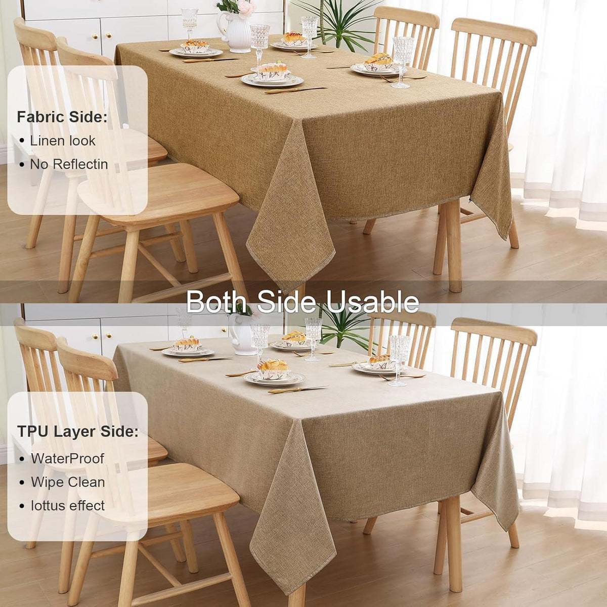 Abwaschbare Leinentischdecke mit Lotuseffekt, Hellbraun 140x220 cm