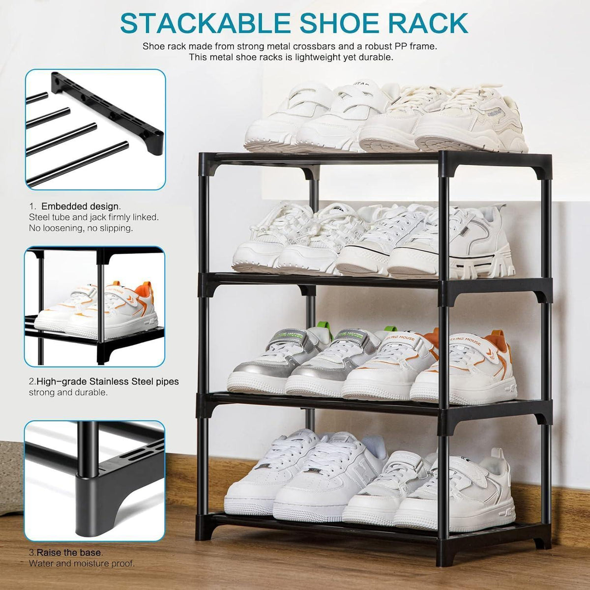 Schuhregal 4 Etagen – Kleiner Schuh Organizer für Flur & Bad