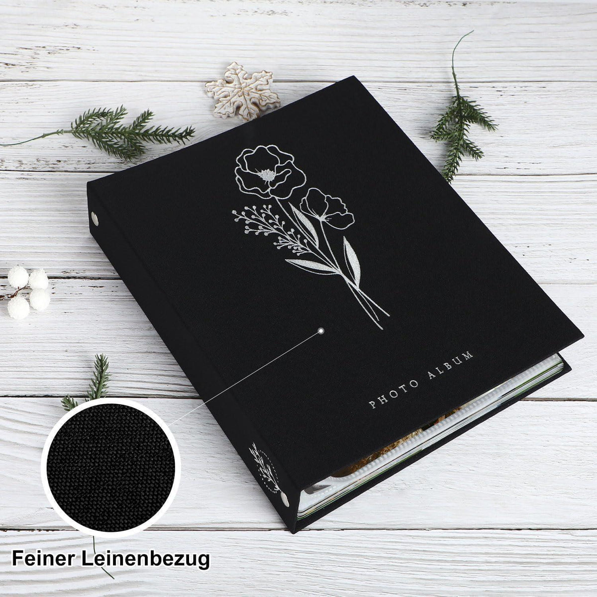 Fotoalbum A5 Leinen 50 Bilder Schwarz