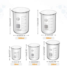 Becherglas Set: 5 Stück Dickglas Graduiert, 4 Glas