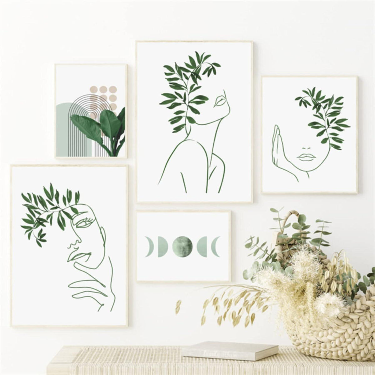 3er-Set Grüne Pflanze Bohemian Poster, Moderne Wandbilder 30x40cm