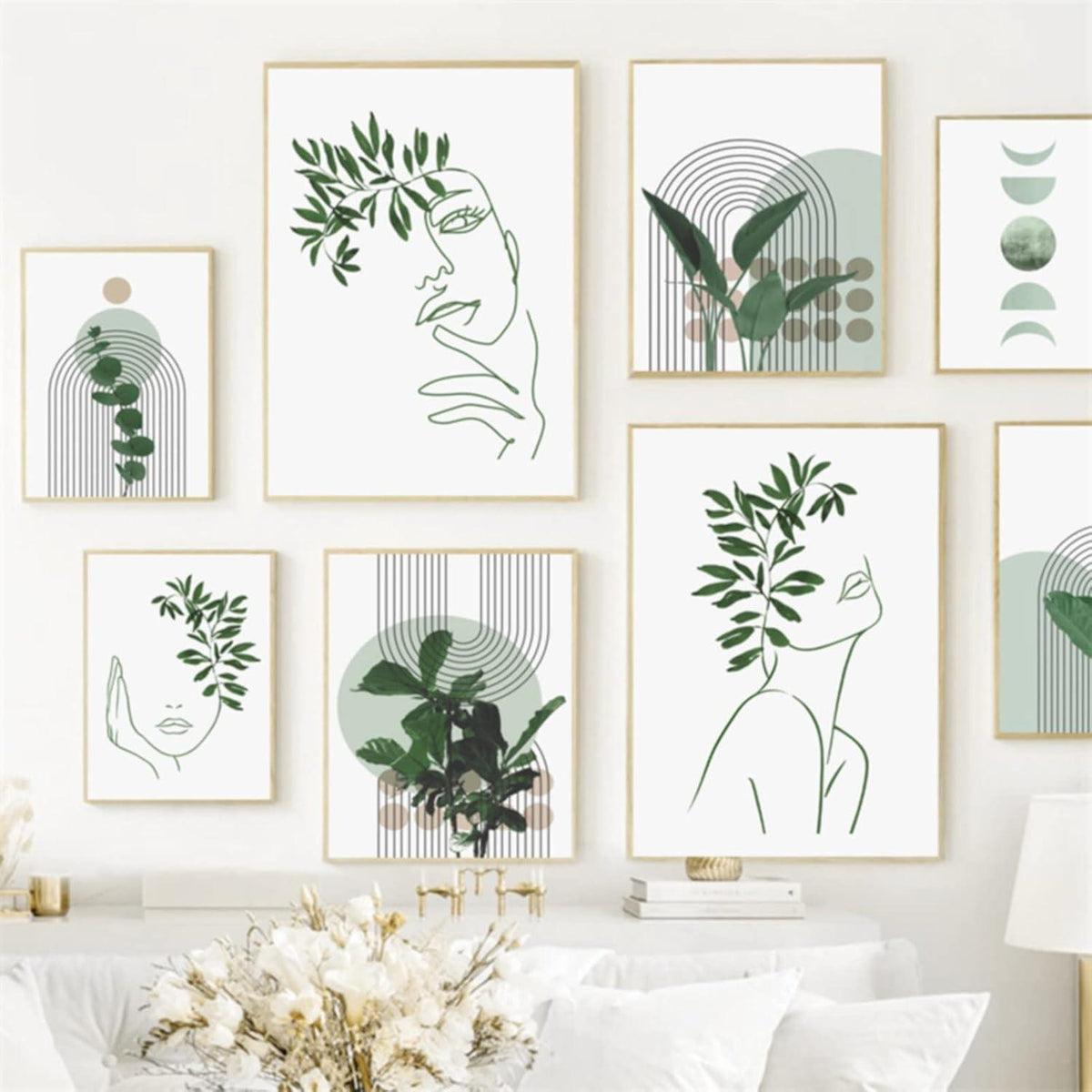 3-teiliges Bohemian Poster Set Grün Pflanze Wandbilder, Wohnzimmer