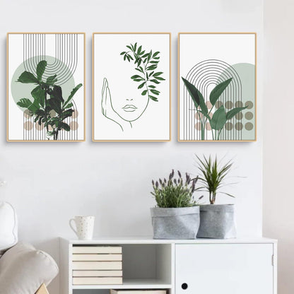 Grüne Pflanze Poster Set 3-teilig, Moderne Bohemian Wandbilder 50x70cm