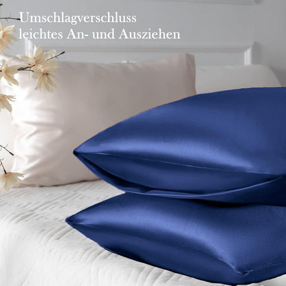 Satin Kissenbezug 2er Set Dunkelblau 50x70 Haarpflege & Hautschutz