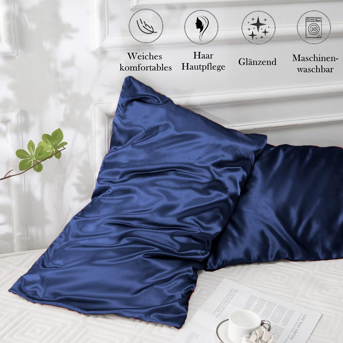 Vielit Satin Kissenbezug 2er Set 50x70 Dunkelblau Haargummis