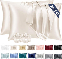 Satin Kissenbezug 2er Set 50x80 Beige mit Haargummis