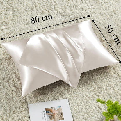 Satin Kissenbezüge 50x80 Beige 2er Set mit Haargummis