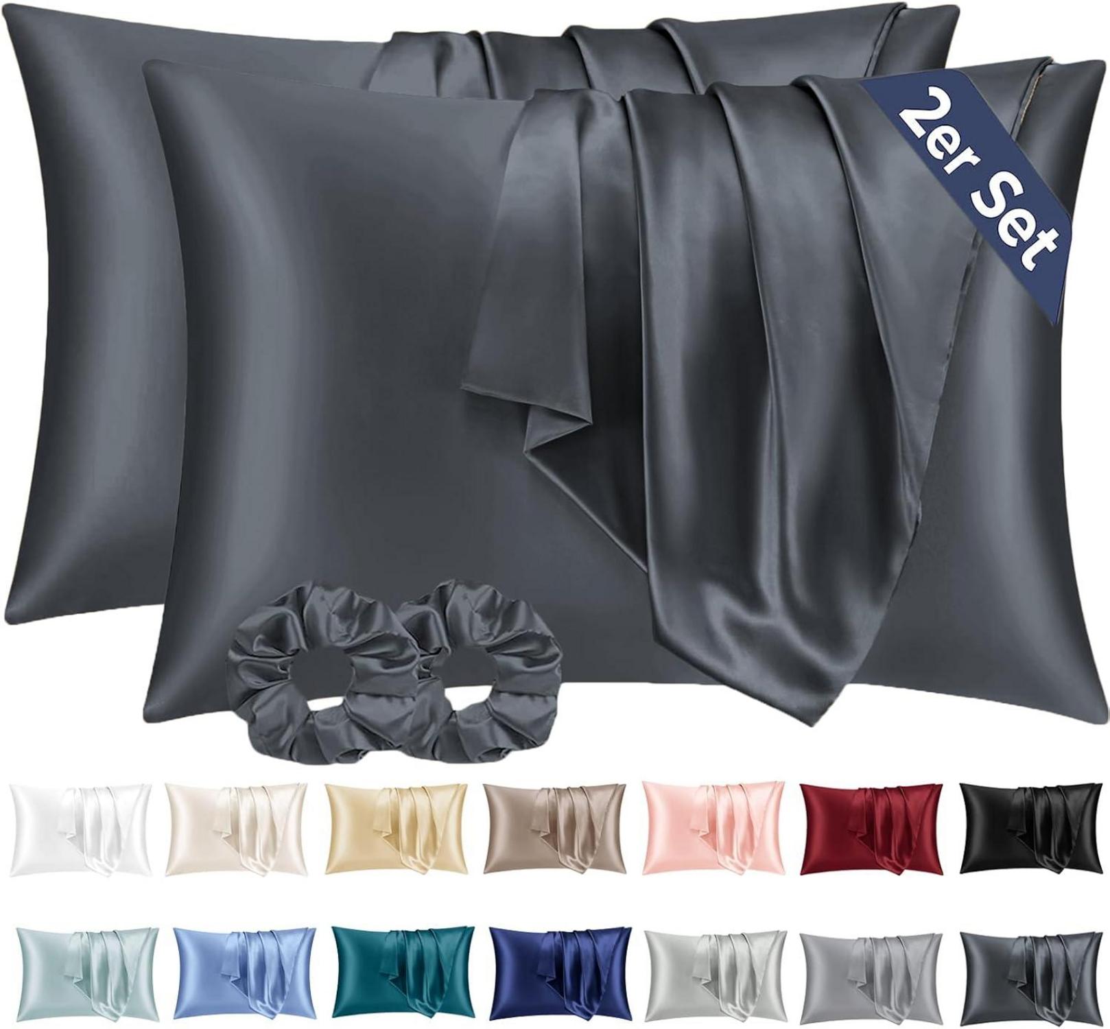 Satin Kissenbezug 2er Set 50x80 Dunkelgrau Haar Haut Haargummis
