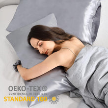 Satin Kissenbezug 50x70 Grau mit Haargummis - 2er Set