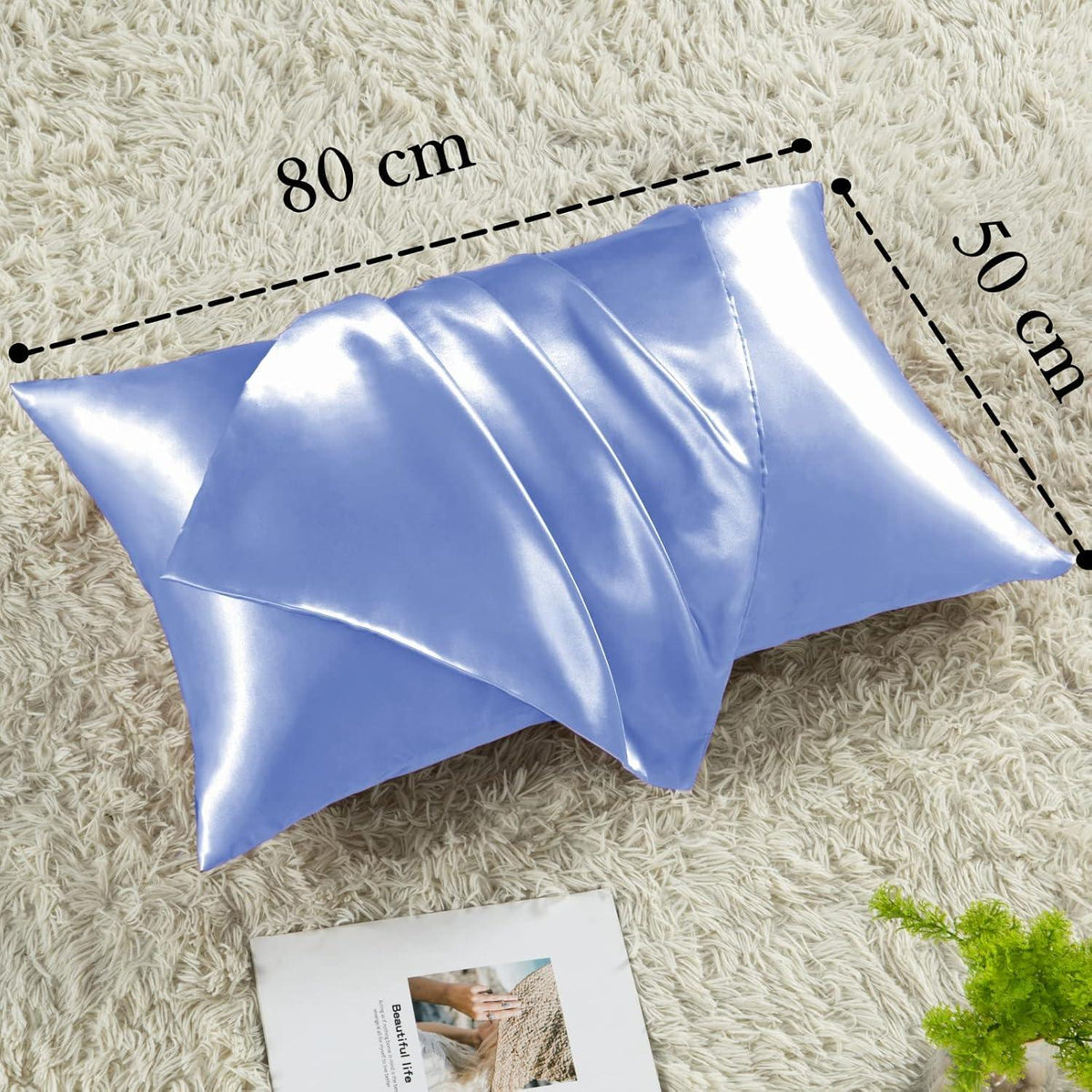 Vielit 2er Set Satin Kissenbezug 50x80 Blau Haarpflege Hautpflege