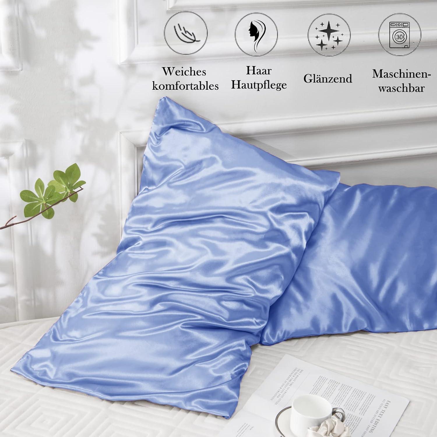 Vielit Satin Kissenbezug 50x80 Blau 2er-Set Haargummis, Pflege für Haar & Haut