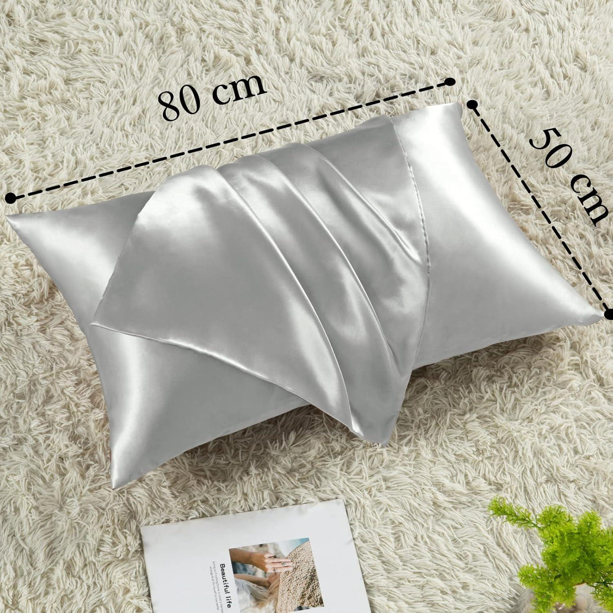 Vielit Satin Kissenbezüge 50x80cm 2er Set Haargummis Grau