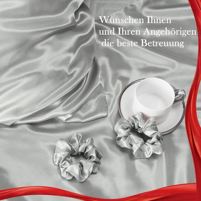Satin Kissenbezug 50x80 Silver Grau mit Haargummis, Pflege für Haar