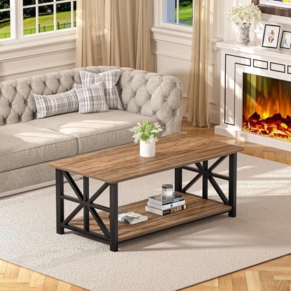 Couchtisch mit Stauraum, 100cm, Holz & Metall, Braun