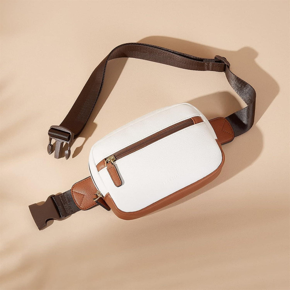 Telena Damen Bauchtasche PU Leder Crossbody Bag Beige Braun