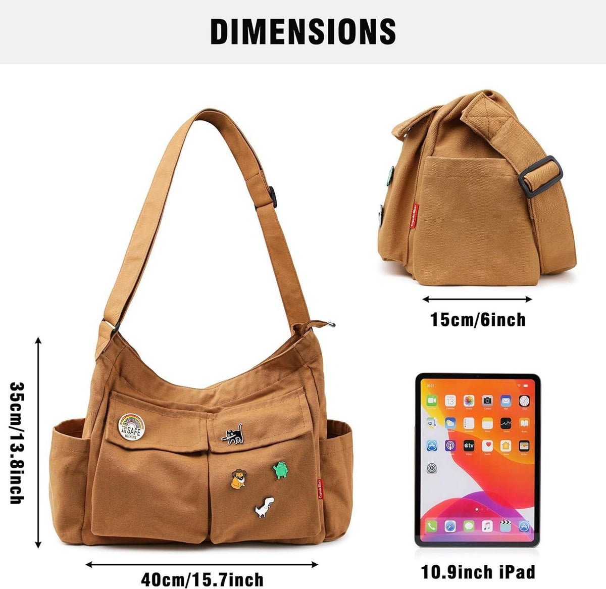 Canvas Crossbody Bag mit mehreren Fächern - Große Messenger Tasche