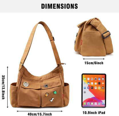 Canvas Crossbody Bag mit mehreren Fächern - Große Messenger Tasche