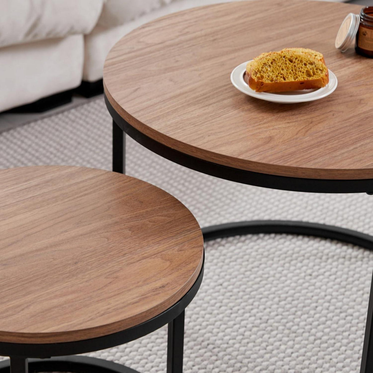 Satztische 2er Set rund, dunkelbraun – Couchtische für Wohnzimmer