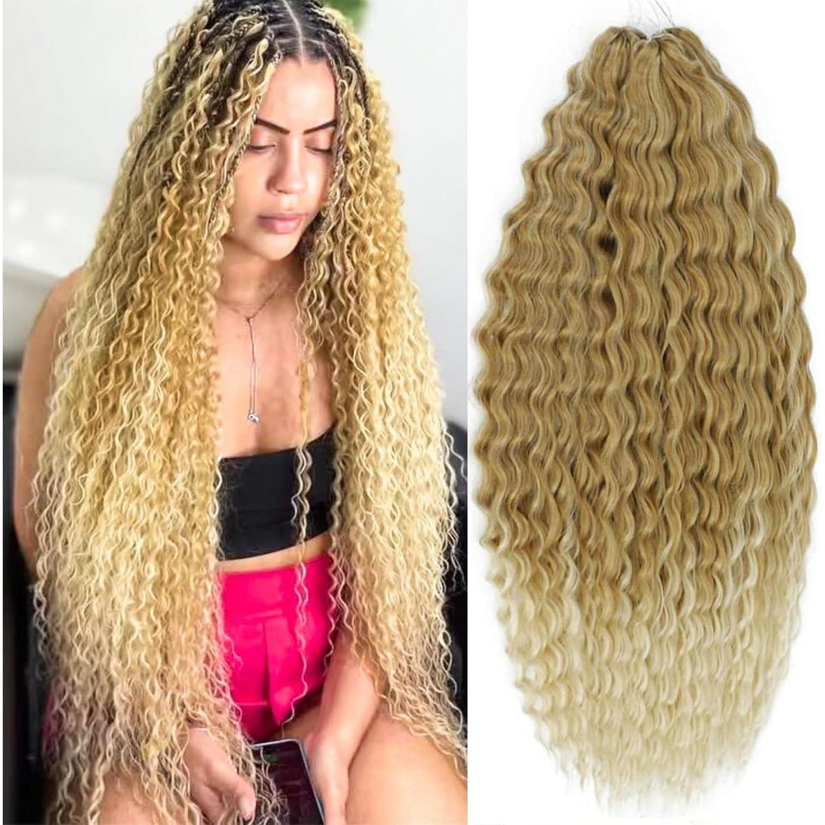 22 Zoll Water Wave Twist Häkelhaare Blond/Hellblond für Locs