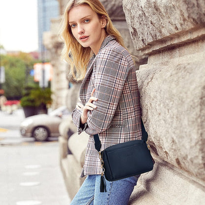 Roulens Damen Umhängetasche Vegan Leder Crossbody Abendtasche dunkelblau
