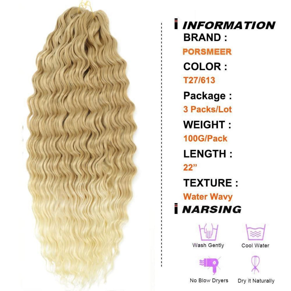 22 Zoll Wasserwellen Häkelzopf Blond Mix für Butterfly Locs