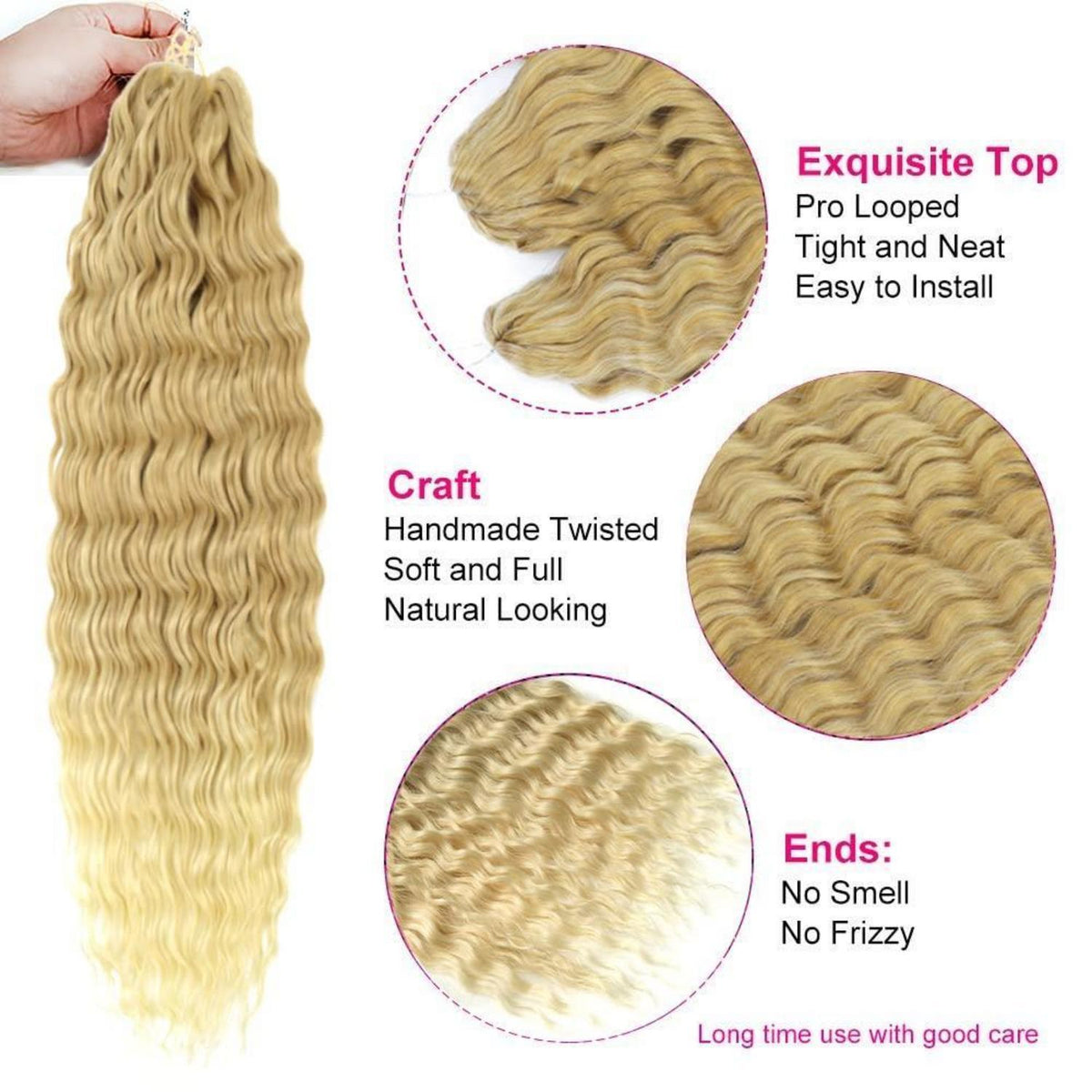 22 Zoll Wasserwellen Häkelzopf Blond Mix für Butterfly Locs