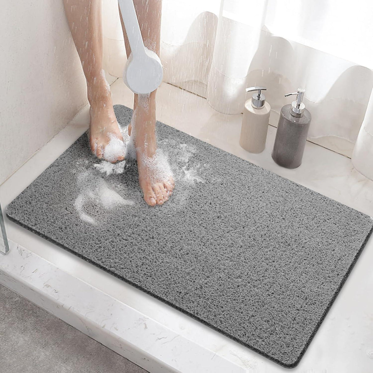 Rutschfeste Duschmatte Luffa PVC 60x40cm Grau Zuschneidbar
