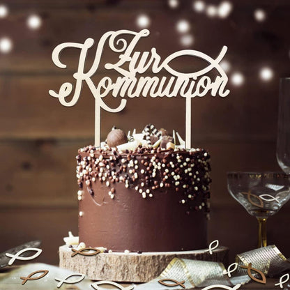 Cake Topper Kommunion Holz 1 Stück & 48 Holz Fische Tischdeko