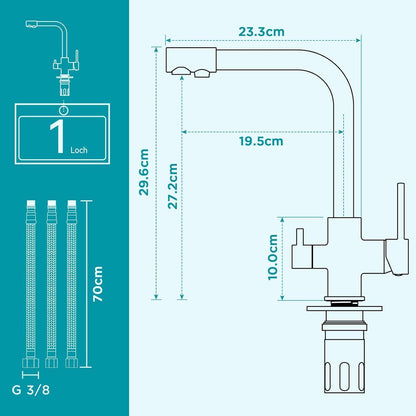 3-Wege Küchenarmatur mit Trinkwasserfunktion Edelstahl