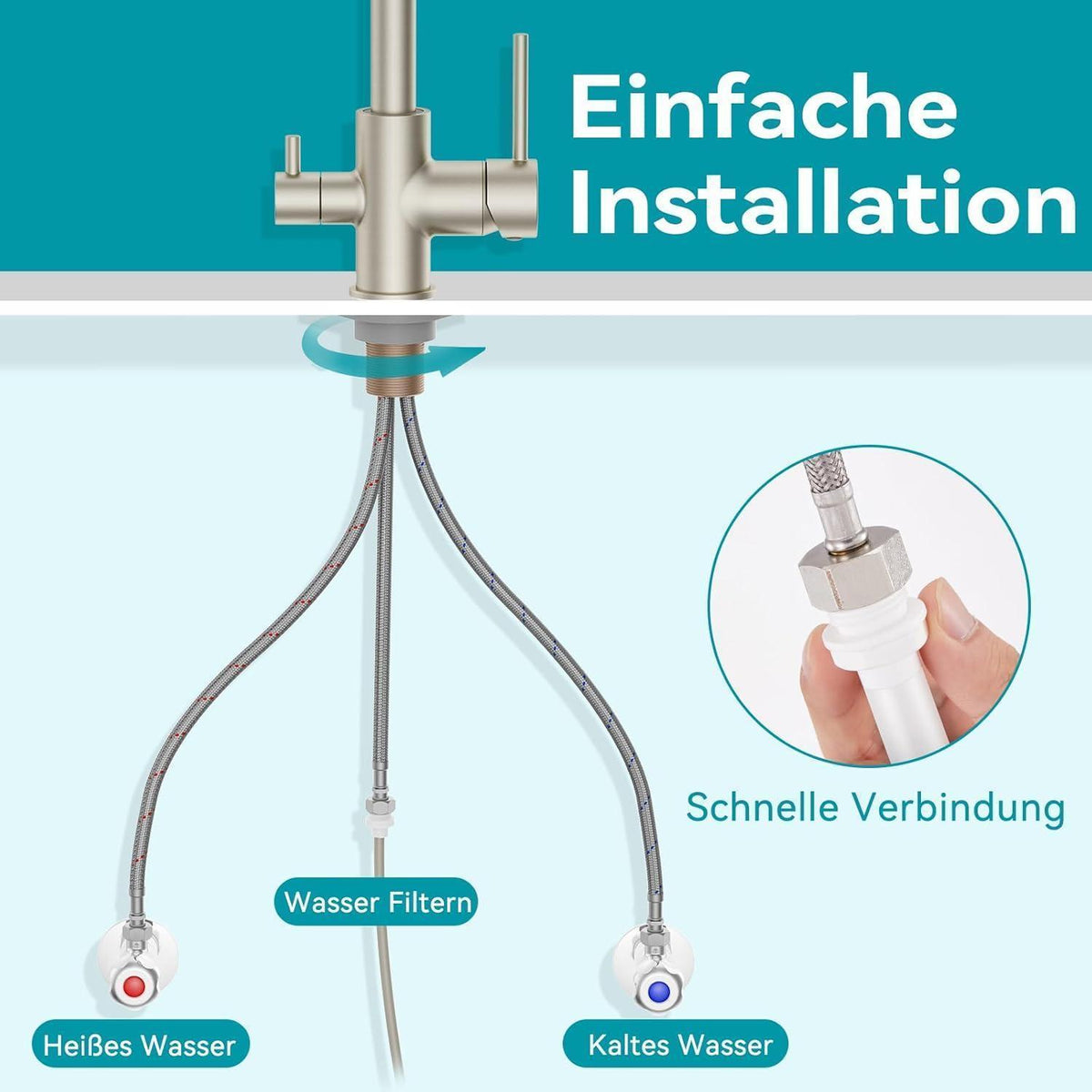 3-Wege Küchenarmatur mit Trinkwasserfunktion Edelstahl