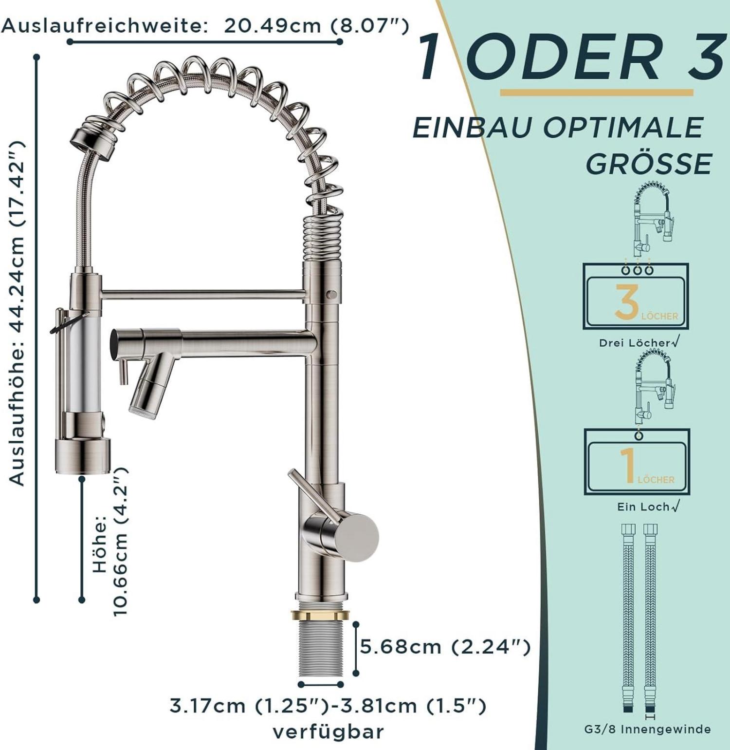 LED Wasserhahn Küche Edelstahl Doppelspray 360°-Schwenkbarkeit