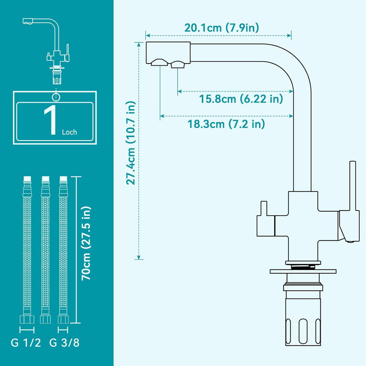 Wasserhahn Küche Schwarz 3-Wege Mischbatterie Edelstahl