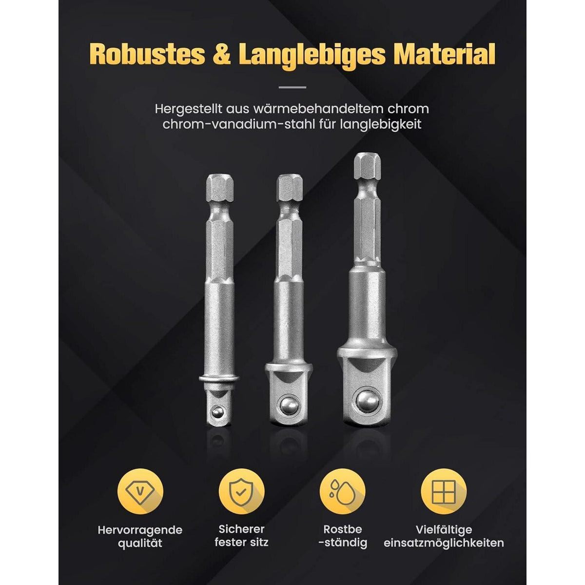 Stecknuss Adapter Set 3-teilig 1/4", 3/8", 1/2" für Bohrmaschine