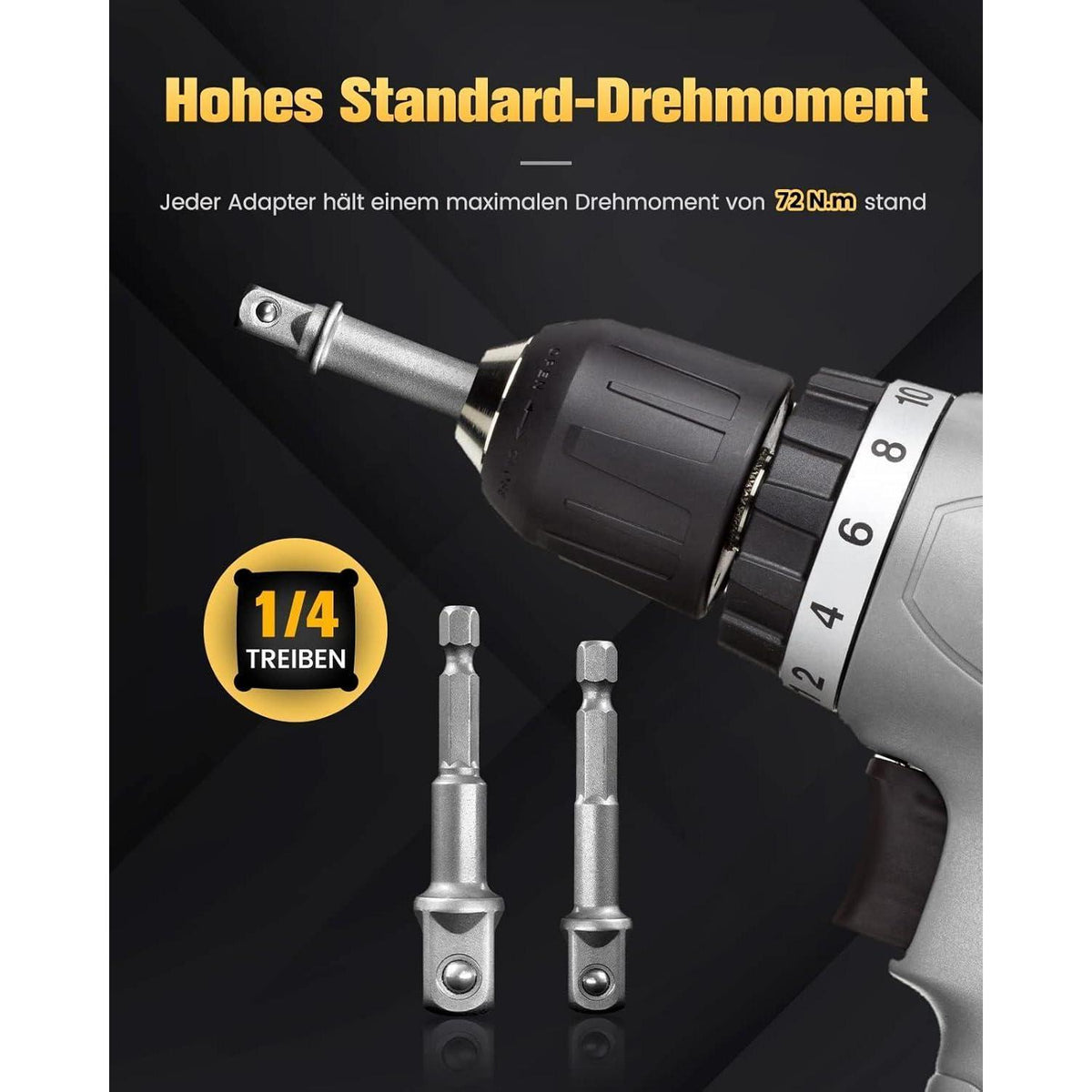 Stecknuss Adapter Set 3-teilig 1/4", 3/8", 1/2" für Bohrmaschine