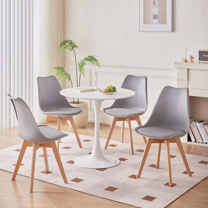 Runder Esstisch Set | Weißer Tisch mit 4 Grau Stühlen – Modern & Lässig