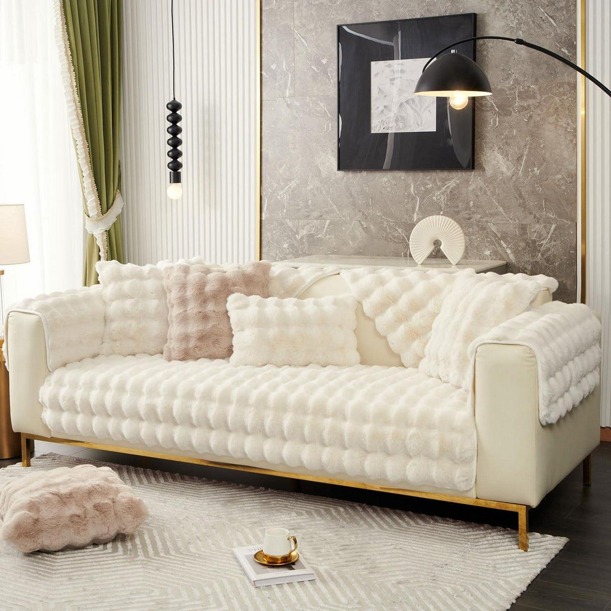 Weicher Sofaüberzug Kunstpelz Rutschfest Beige 90x180cm