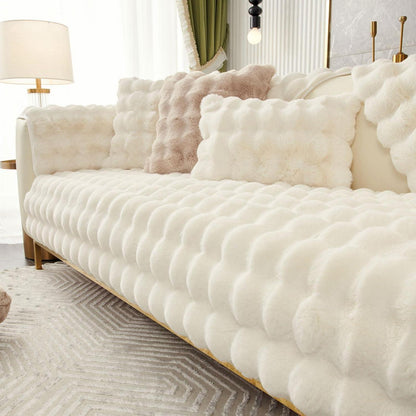 Weicher Sofaüberzug Kunstpelz Rutschfest Beige Weiß 90x160cm