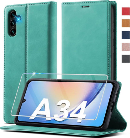Hülle für Samsung Galaxy A34 5G Leder Flip Wallet mit Schutzfolie