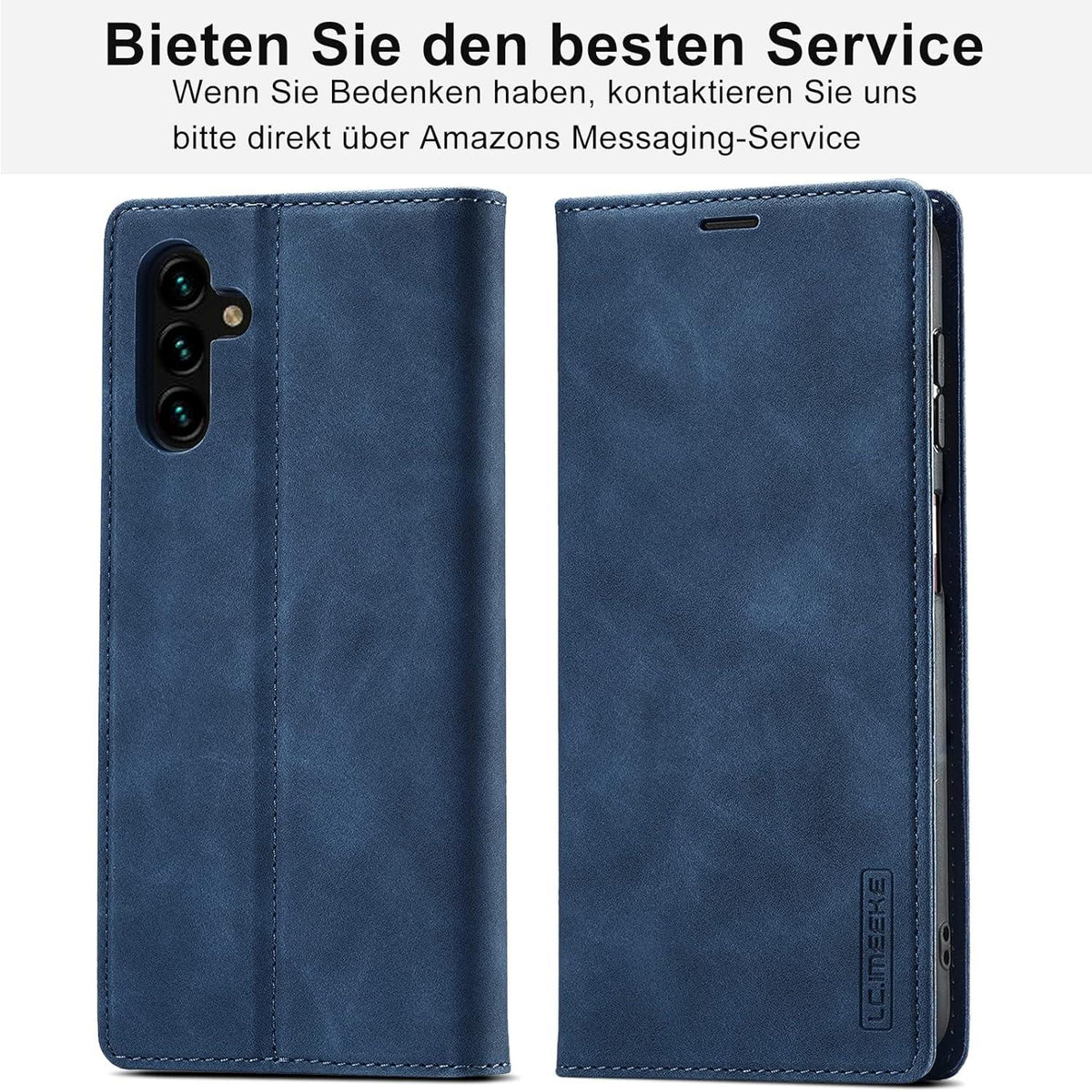Samsung Galaxy A34 5G Hülle Leder Klappbar mit Schutzfolie Blau