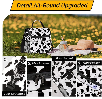 Kleine Isolierte Lunchtasche Damen Picknick Thermotasche Kuh Muster