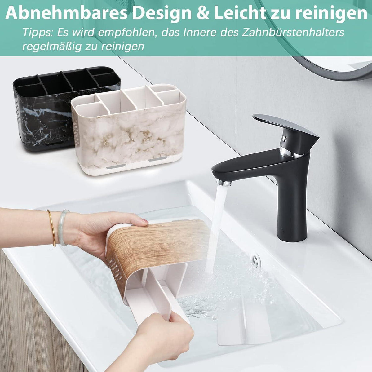 Zahnbürstenhalter Holzmaserung mit Trennwänden