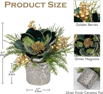 Kunstpflanze Weihnachtsdeko Magnolie Gestecke Tannenzweig