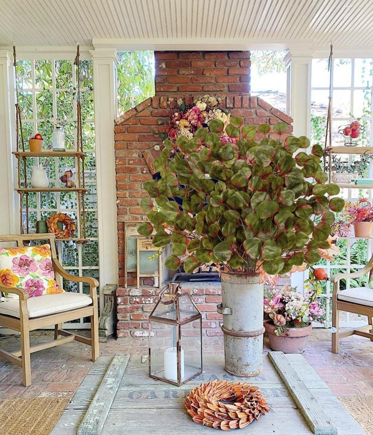 Kunstzweig Eukalyptus künstliche Herbstdeko 6er Set Grün 73cm