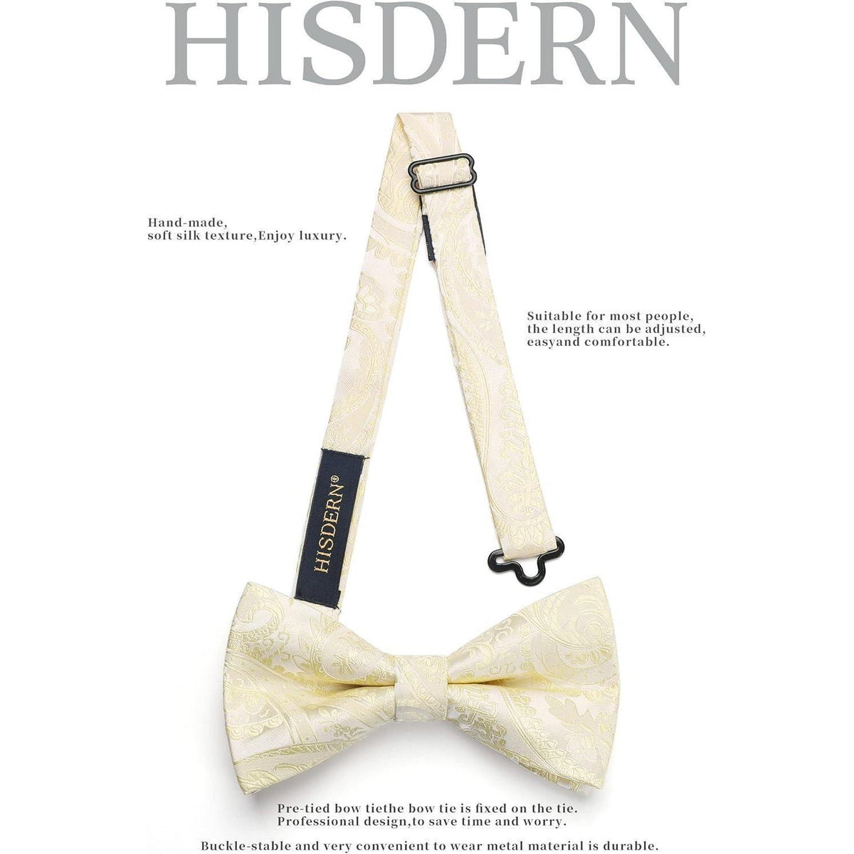 Herren Fliege mit Einstecktuch, Champagner, Verstellbar