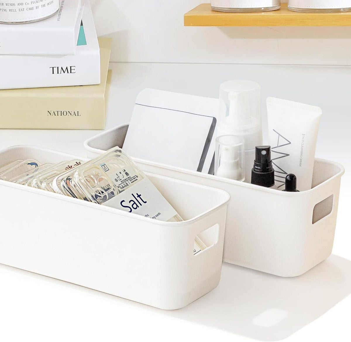 Kunststoff Aufbewahrungsbox 30 cm - 6 Stück Weiß - Organizer Körbe - Küche Bad Regal