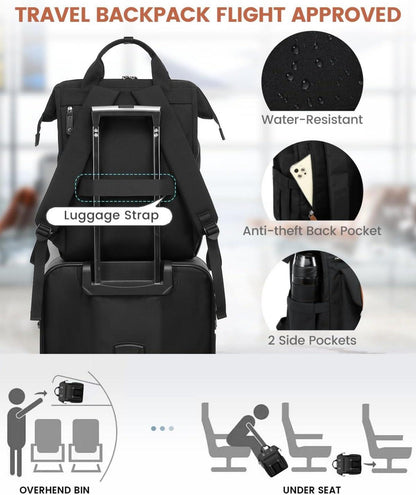 Rucksack Damen Groß Laptop Schulrucksack Teenager 17 Zoll Wasserdicht Schwarz